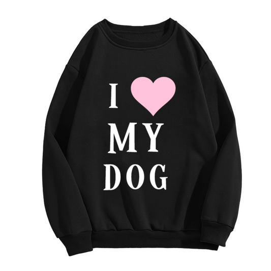 I Heart My Dog Crewneck Sweatshirt - Cute Pink Heart Pet Graphic, Dog Mom Gift Pullover, Puppy Lover Top