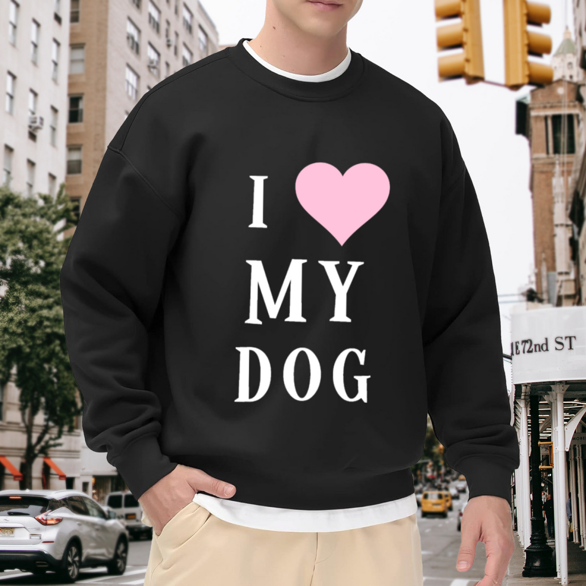 I Heart My Dog Crewneck Sweatshirt - Cute Pink Heart Pet Graphic, Dog Mom Gift Pullover, Puppy Lover Top