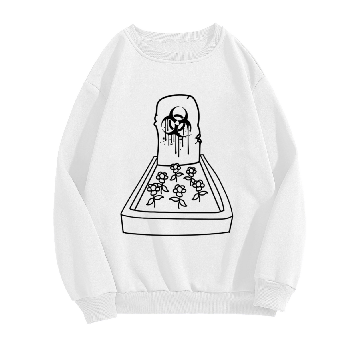 Love Grave Tombstone Line Art Crewneck Sweatshirt | Gothic Floral Heart Drip Graphic Pullover, Alternative Streetwear Top