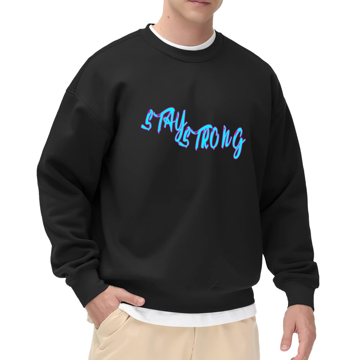 Stay Strong Graffiti 3D Lettering Crewneck Sweatshirt | Urban Streetwear Motivational Pullover, Encouragement Gift