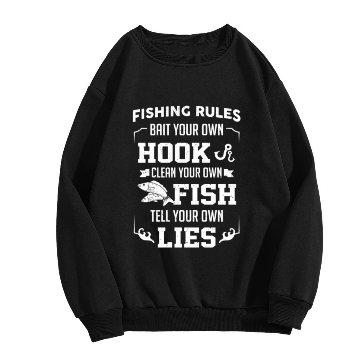 Fishing Rules Sweatshirt | Funny Fishing Hook Graphic Crewneck, Vintage Fisherman Pullover Top, Fishing Gift for Dad Men Women