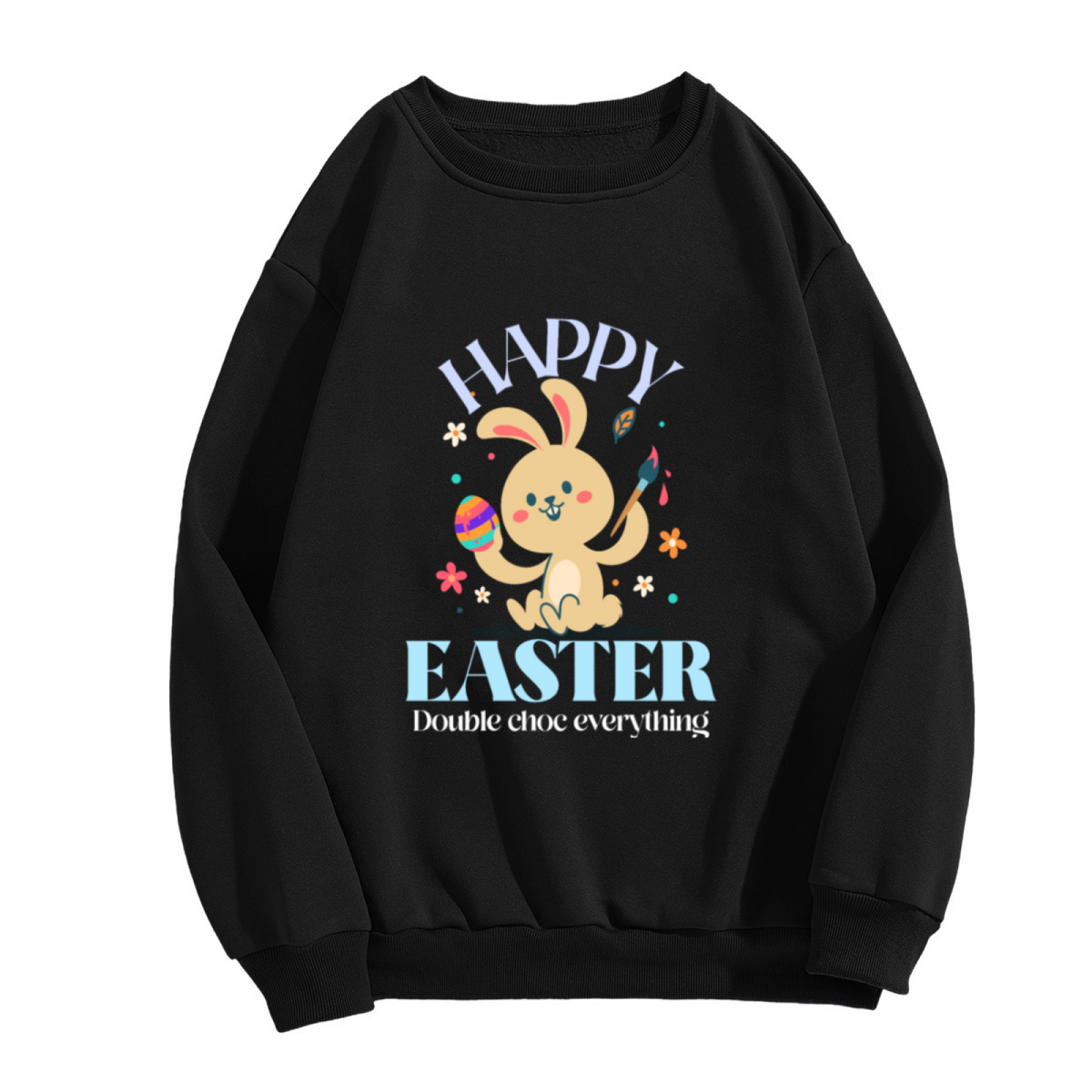 Happy Easter Bunny Painting Eggs Sweatshirt | Cute Cartoon Rabbit with Paintbrush Graphic Crewneck, Spring Holiday Pullover Top, Festive Gift for Women Men