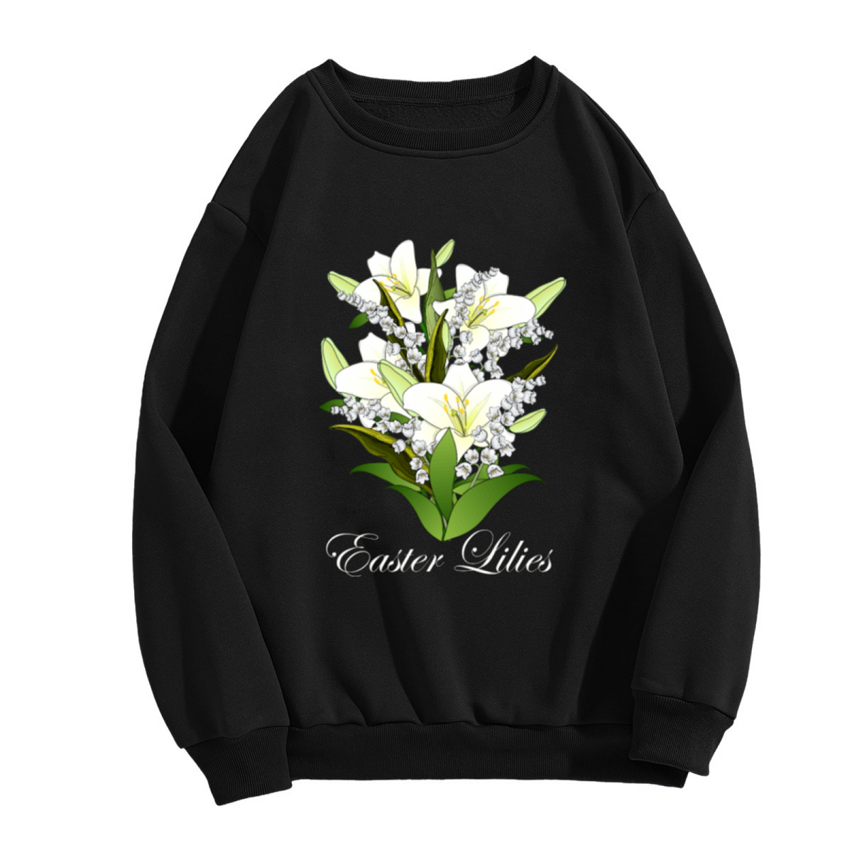 Easter Lilies Flower Crewneck Sweatshirt - Elegant White Lily Floral Pullover, Spring Botanical Graphic, Easter Gift for Her