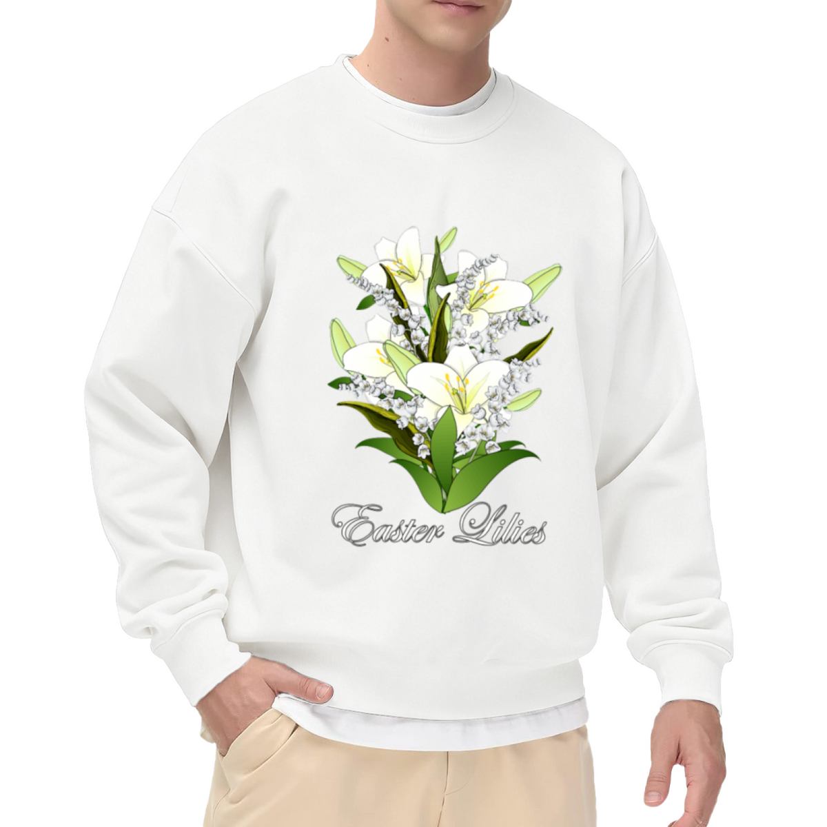 Easter Lilies Flower Crewneck Sweatshirt - Elegant White Lily Floral Pullover, Spring Botanical Graphic, Easter Gift for Her