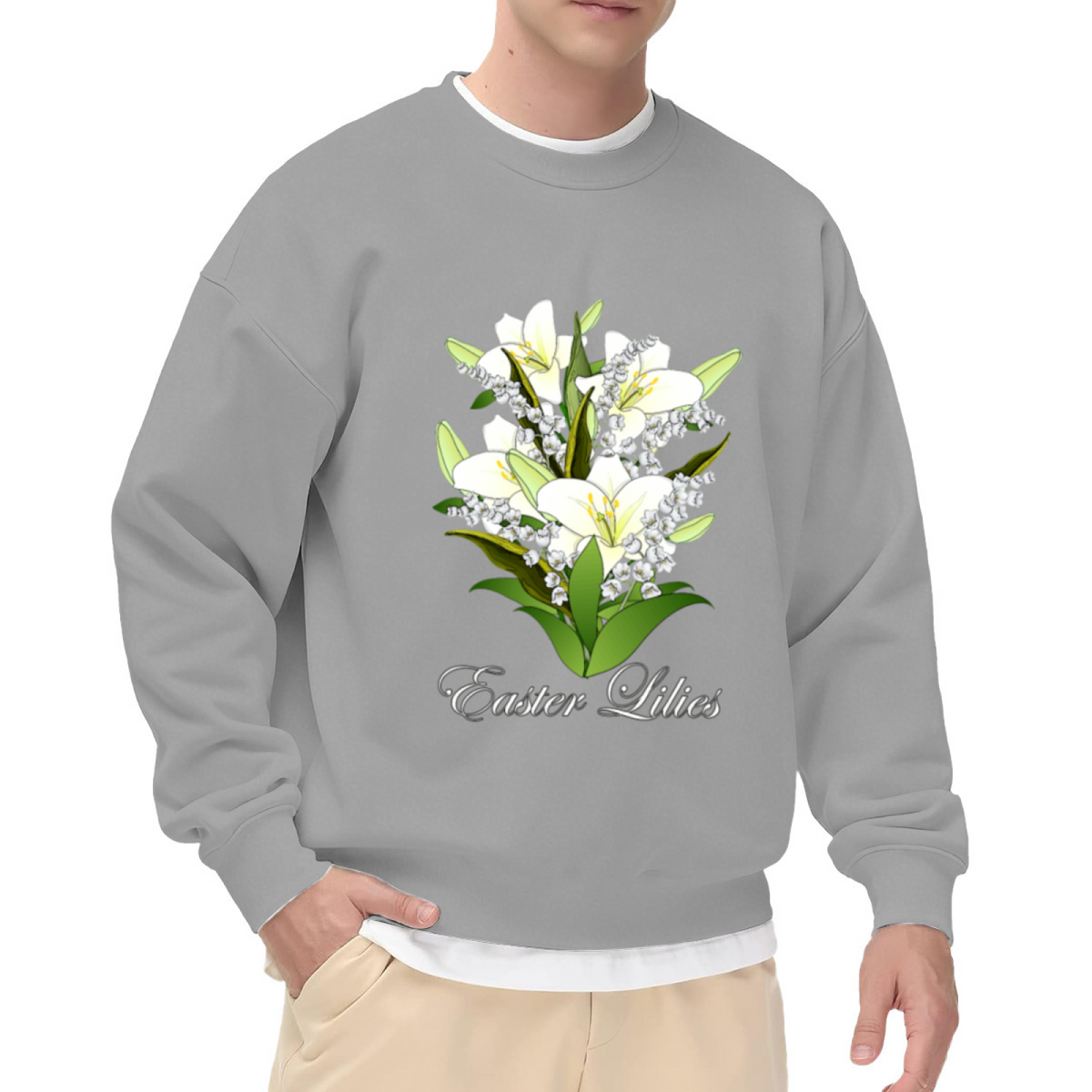 Easter Lilies Flower Crewneck Sweatshirt - Elegant White Lily Floral Pullover, Spring Botanical Graphic, Easter Gift for Her