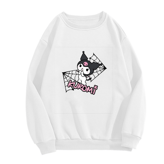 Edgy Spider Web Kuromi Fashion Print Crewneck Sweatshirt