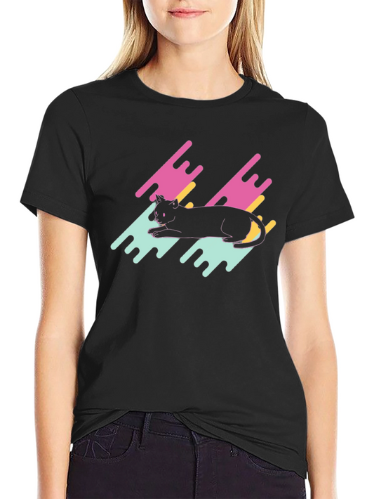 Retro Cat Graphic Tee - Black T-Shirt