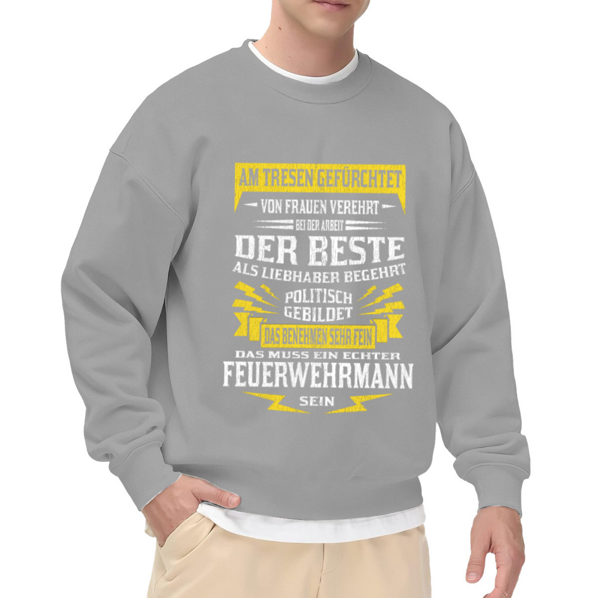 Feuerwehrmann German Firefighter Humor Crewneck Sweatshirt | Vintage Distressed Firefighter Gift Pullover (German Text)
