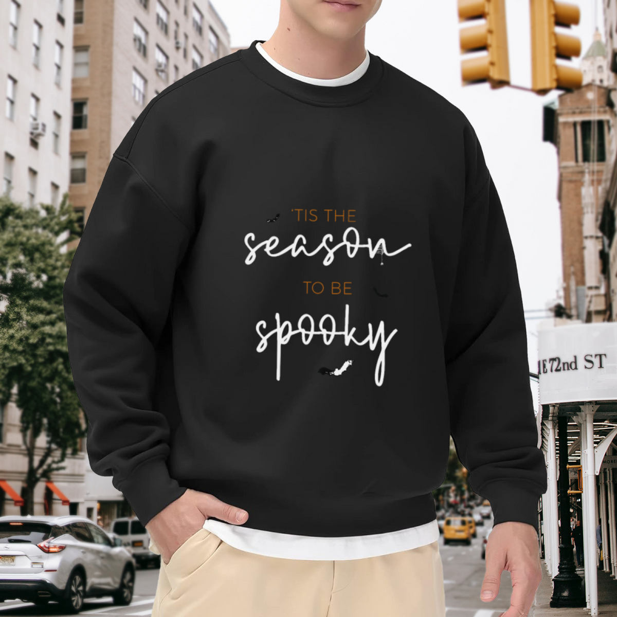 'Tis the Season to Be Spooky Crewneck Sweatshirt with Bats, Halloween Graphic Pullover