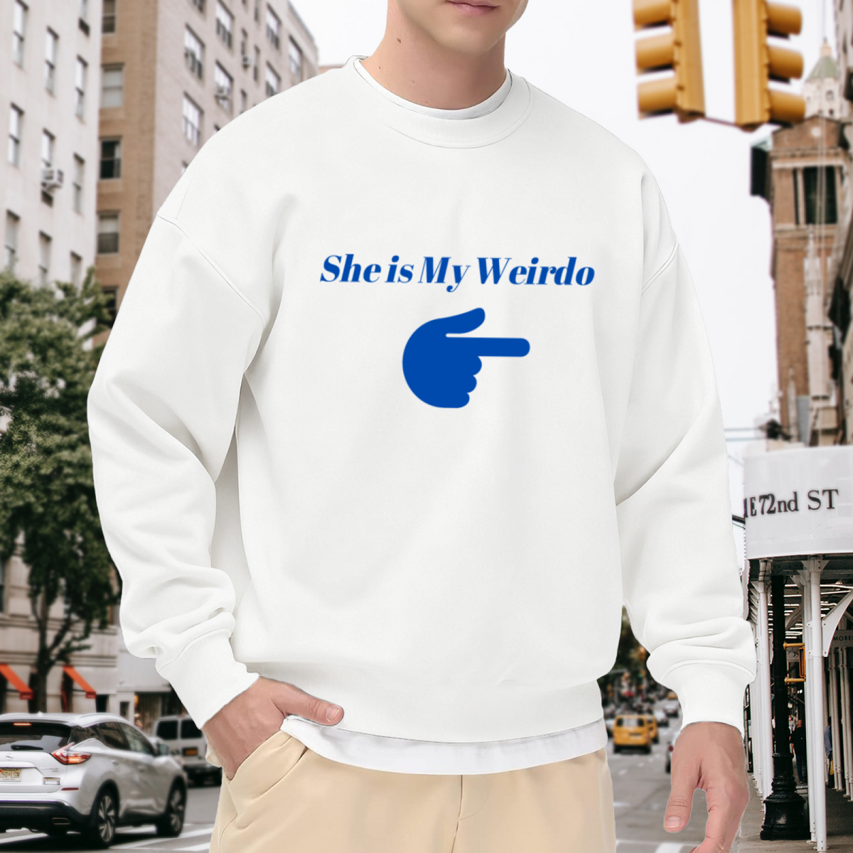 She Is My Weirdo Pointing Hand Crewneck Sweatshirt | Funny Couple Relationship Pullover, Girlfriend Gift