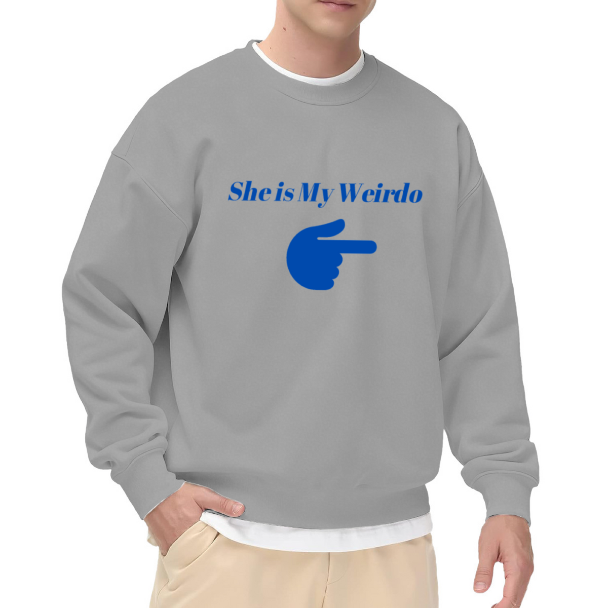 She Is My Weirdo Pointing Hand Crewneck Sweatshirt | Funny Couple Relationship Pullover, Girlfriend Gift