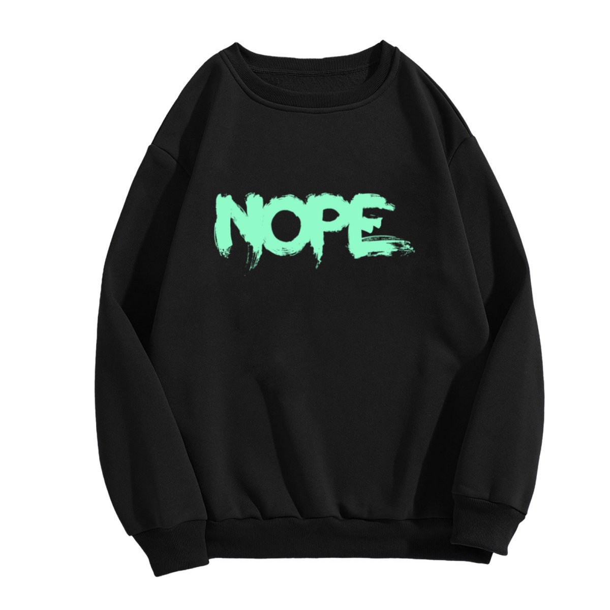 NOPE Brush Stroke Crewneck Sweatshirt | Minimalist Graffiti Lettering Pullover, Distressed Streetwear Top, Funny Mood Gift