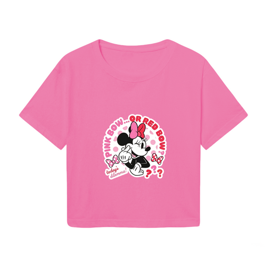 Fun Minnie Mouse Bow Theme Girly Pink Cropped Tee