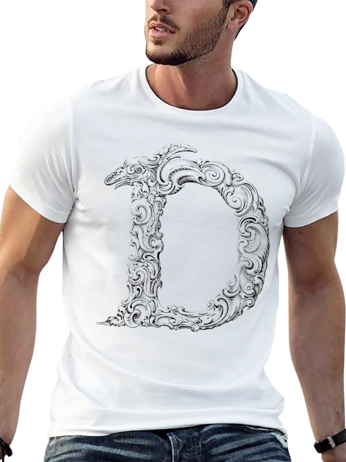 Ornate Initial D Black T-Shirt