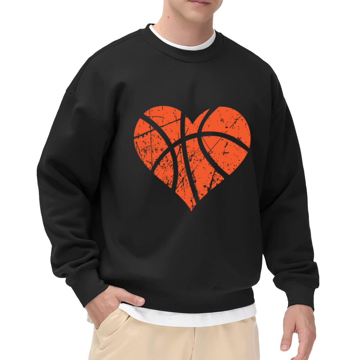 Basketball Heart Love Game Crewneck Sweatshirt | Vintage Distressed Sport Heart Pullover, Basketball Player Gift