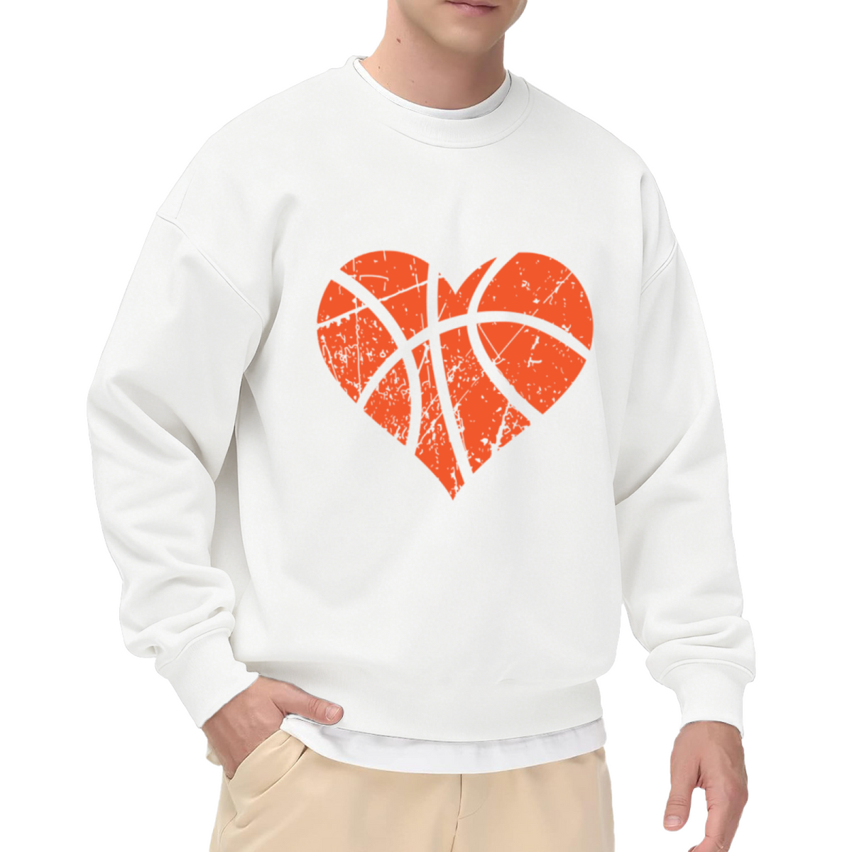 Basketball Heart Love Game Crewneck Sweatshirt | Vintage Distressed Sport Heart Pullover, Basketball Player Gift