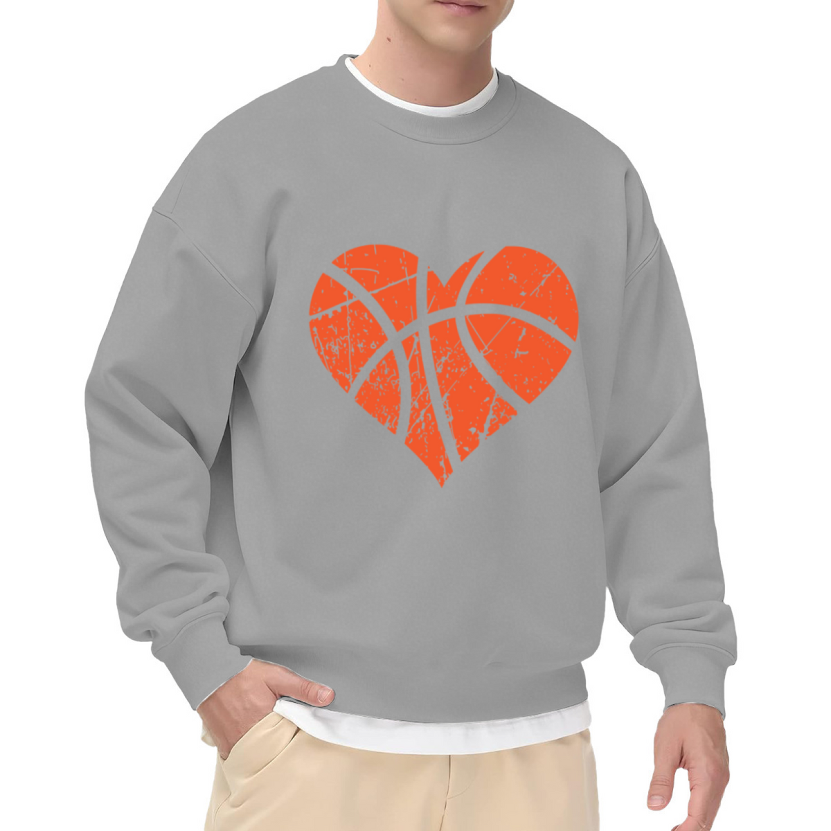 Basketball Heart Love Game Crewneck Sweatshirt | Vintage Distressed Sport Heart Pullover, Basketball Player Gift