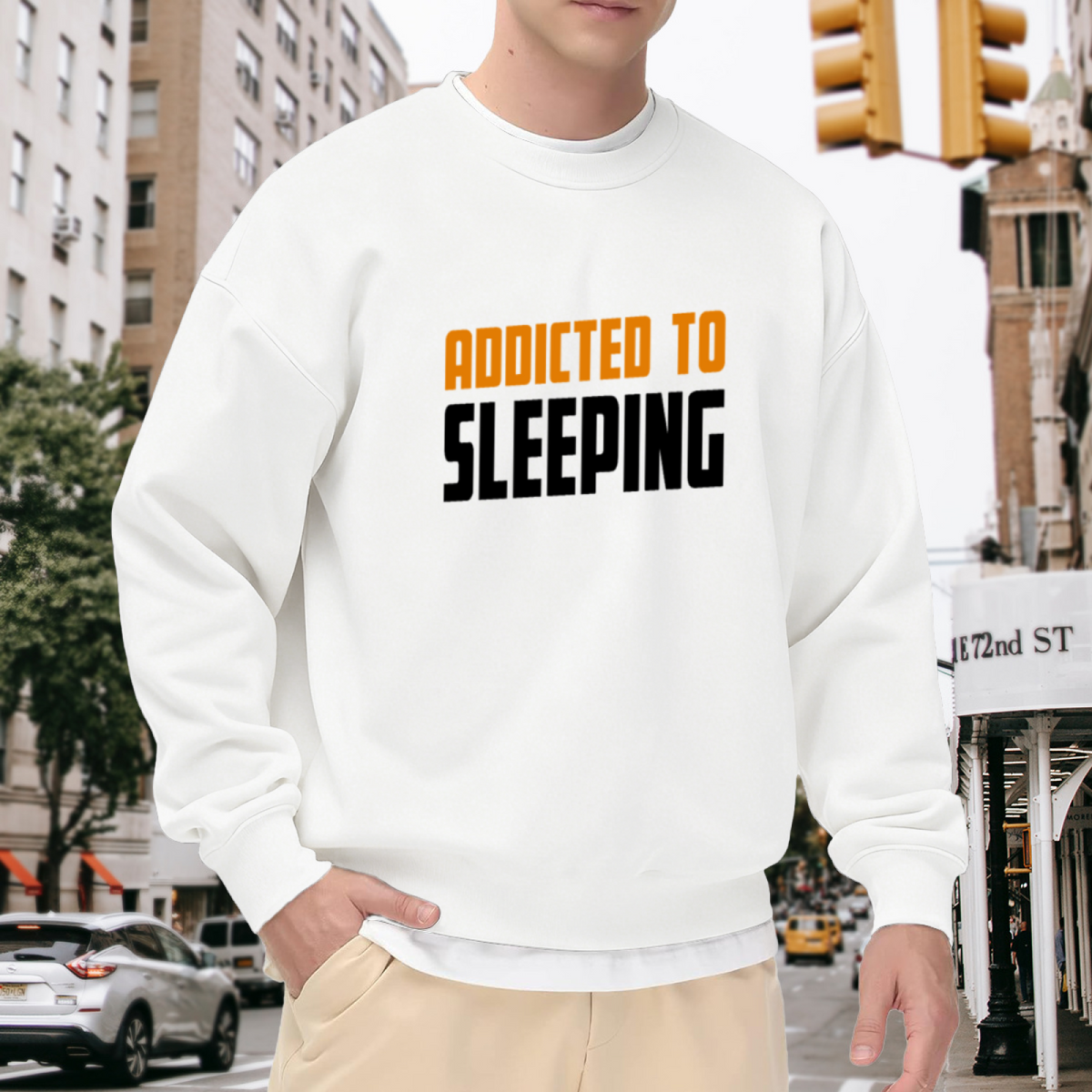 Addicted To Sleeping Funny Sleep Lover Crewneck Sweatshirt | Lazy Day Humor Pullover, Cozy Nap Gift