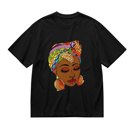 Bold Colorful African Queen Headwrap Afro Art Empowerment Black Tee