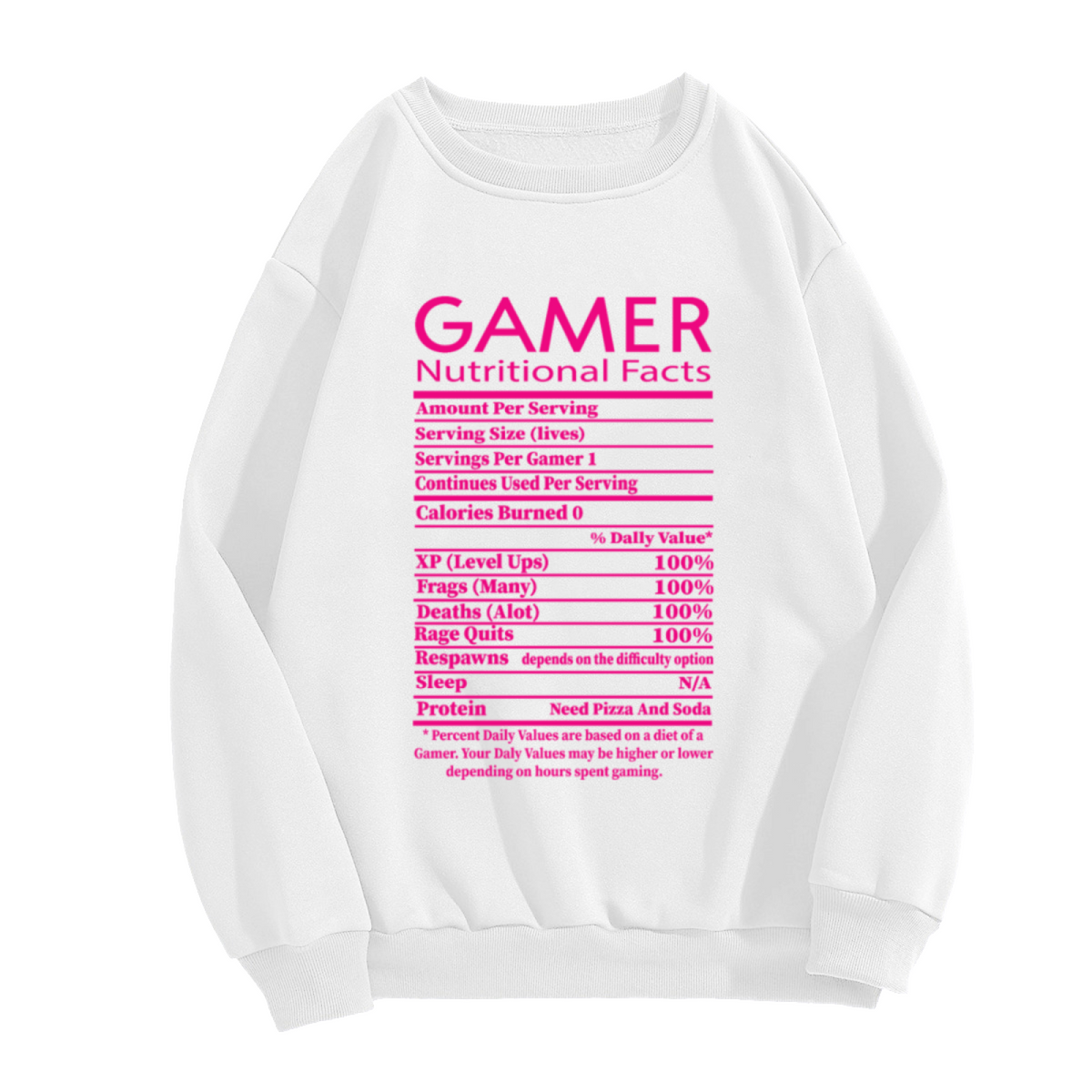 Gamer Nutritional Facts Funny Label Parody Crewneck Sweatshirt | Video Game Humor Pullover, Gamer Gift