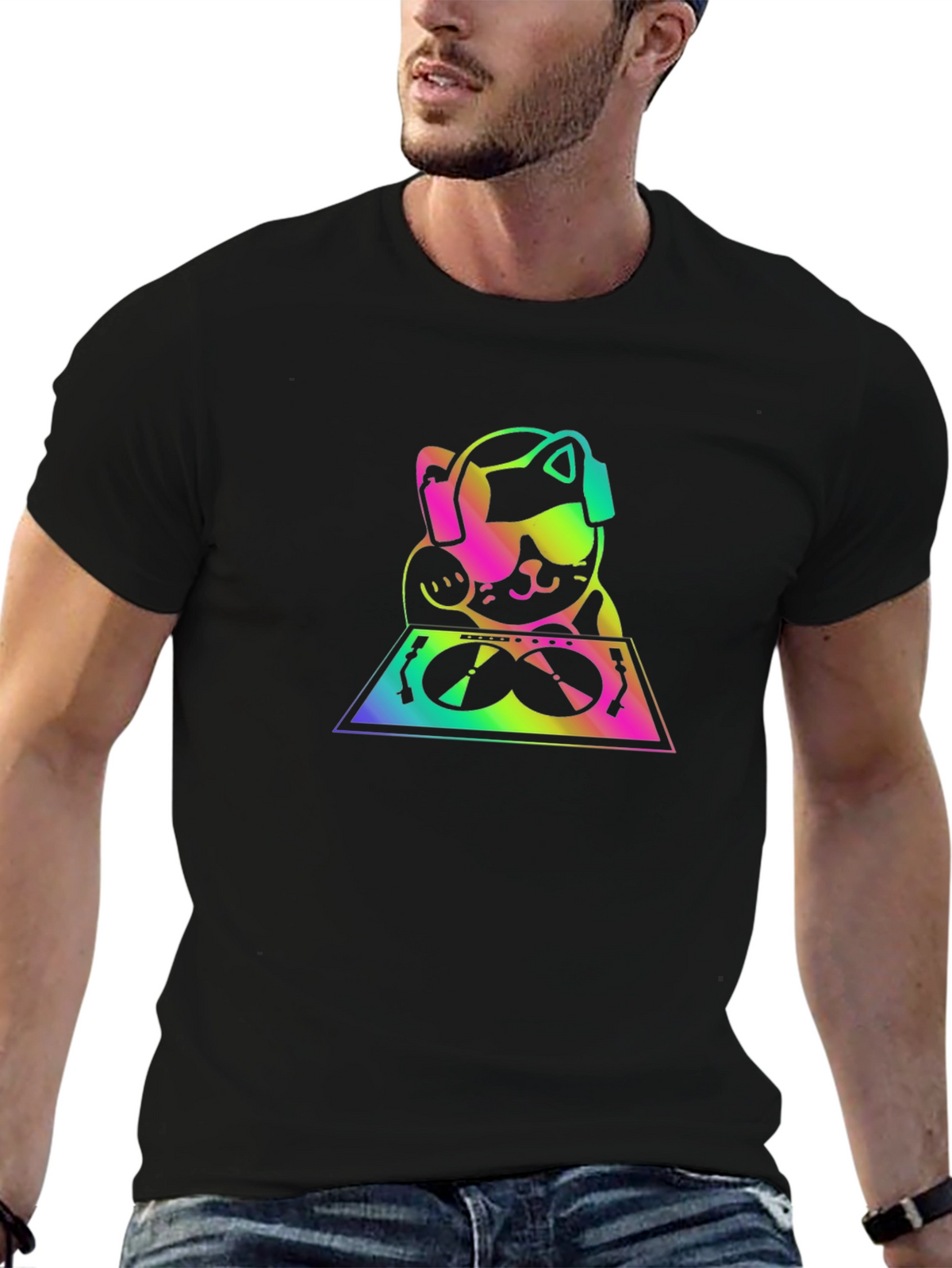 DJ Lucky Cat Graphic Tee - Black T-Shirt