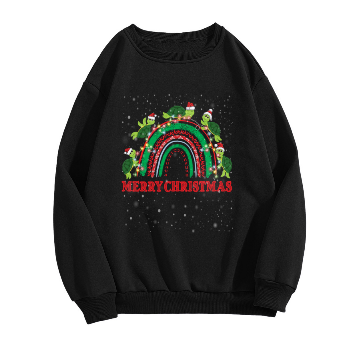 Merry Christmas Santa Hat Turtles Rainbow Crewneck Sweatshirt | Funny Festive Turtle Holiday Graphic Pullover, Christmas Gift