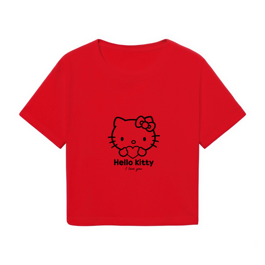 Simple Sketch Hello Kitty Vibrant Red Casual Crop Top