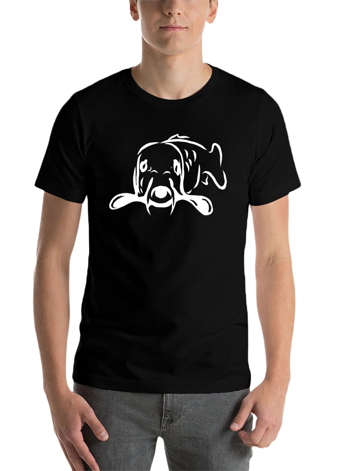 Black T-Shirt with White Carp Fish Graphic