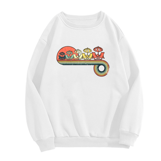 Retro Beach Chairs Summer Crewneck Sweatshirt, Vintage Beach Umbrella Pullover, Vacation Gift