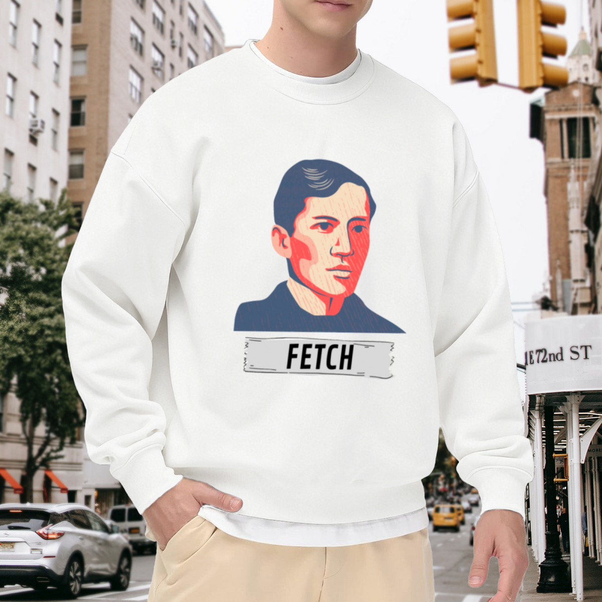 Fetch Hope Poster Style Portrait Crewneck Sweatshirt | Pop Art Propaganda Graphic Pullover, Meme Culture Gift