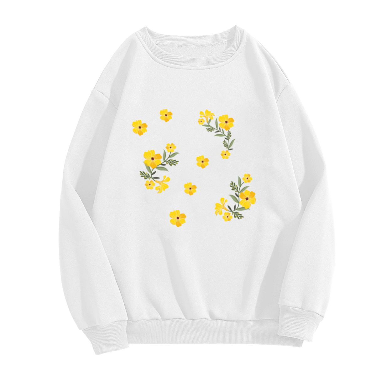 Cheerful Scattered Yellow Wildflower Bouquets & Single Blooms Print Crewneck Sweatshirt for Casual Everyday Wear