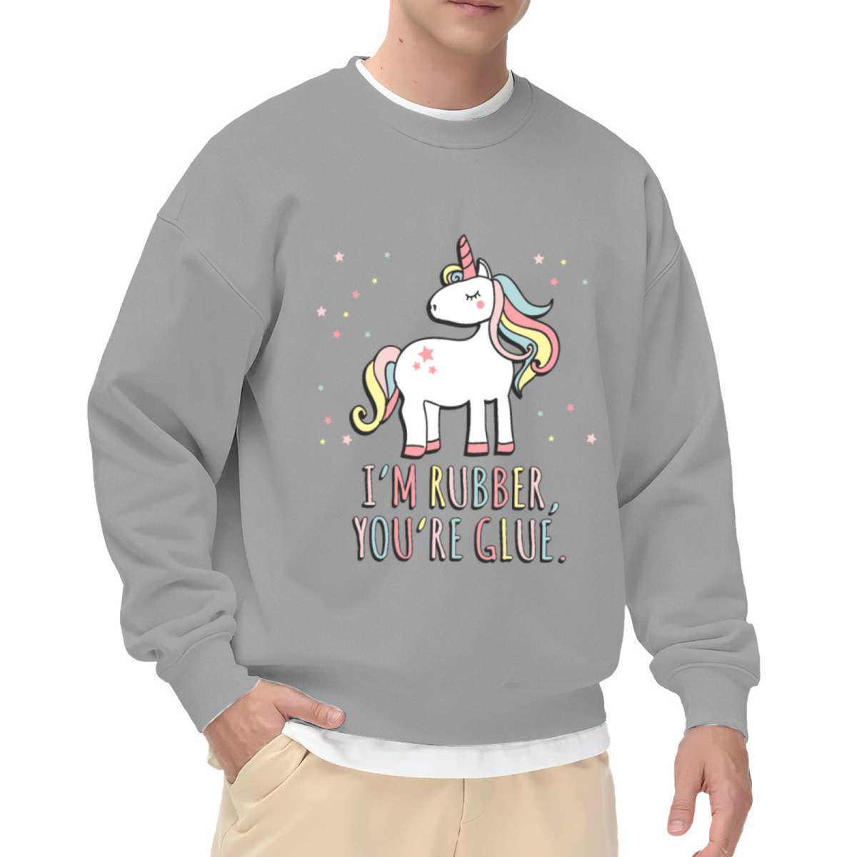 I'm Rubber You're Glue Unicorn Crewneck Sweatshirt, Cute Cartoon Unicorn Pullover, Kids Funny Gift