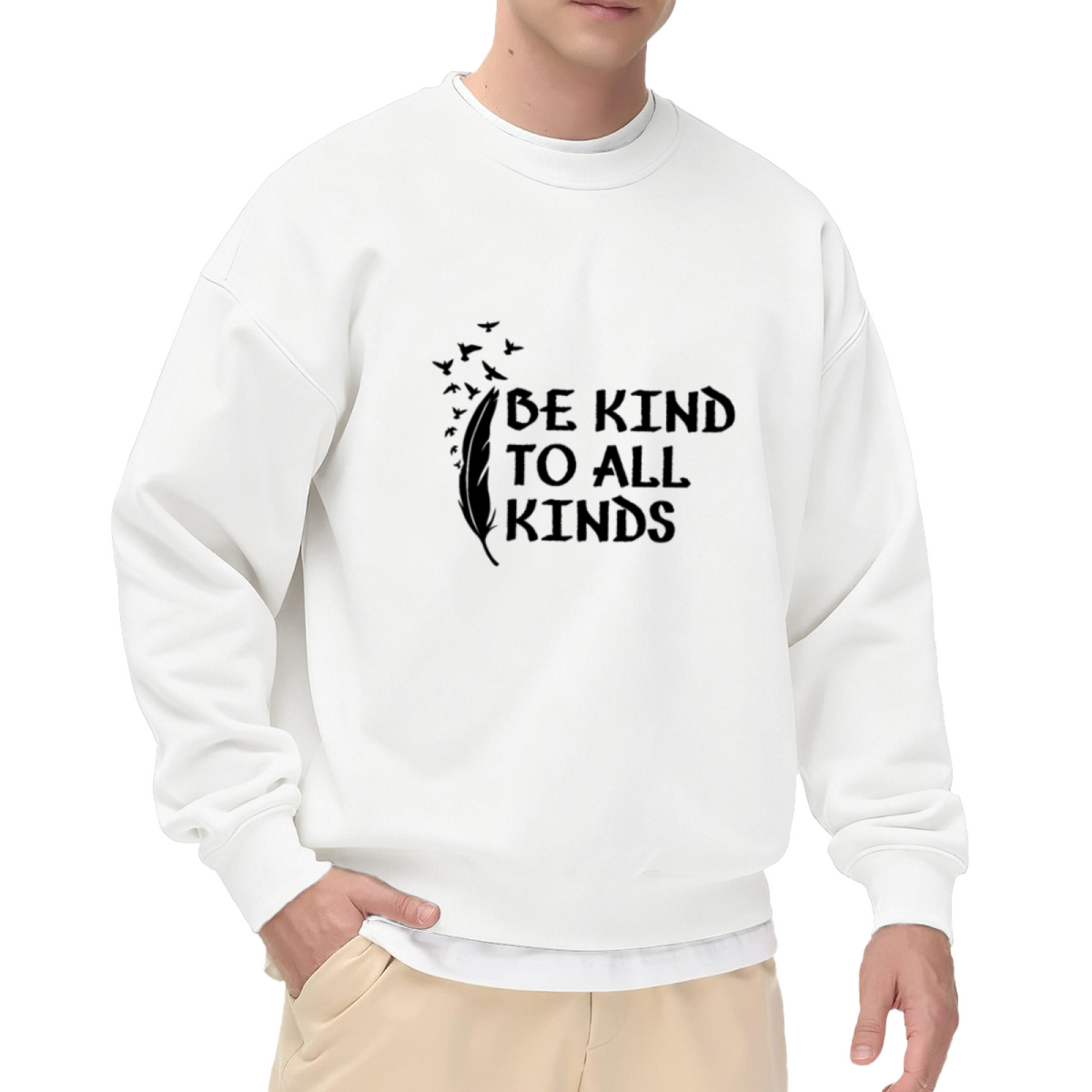 Be Kind To All Kinds Crewneck Sweatshirt - Feather Birds Quote Pullover, Compassion Gift, Animal Lover Top