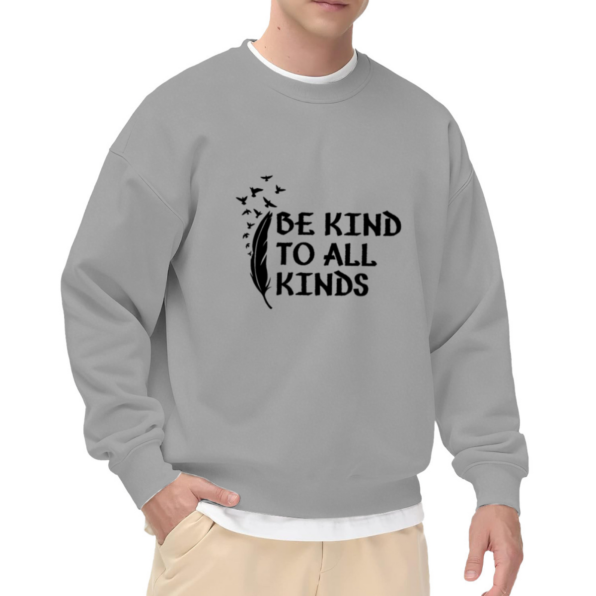Be Kind To All Kinds Crewneck Sweatshirt - Feather Birds Quote Pullover, Compassion Gift, Animal Lover Top