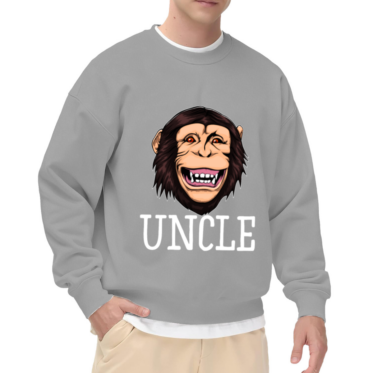 Funny Uncle Gorilla Crewneck Sweatshirt, Cartoon Monkey Graphic Pullover, Uncle Gift