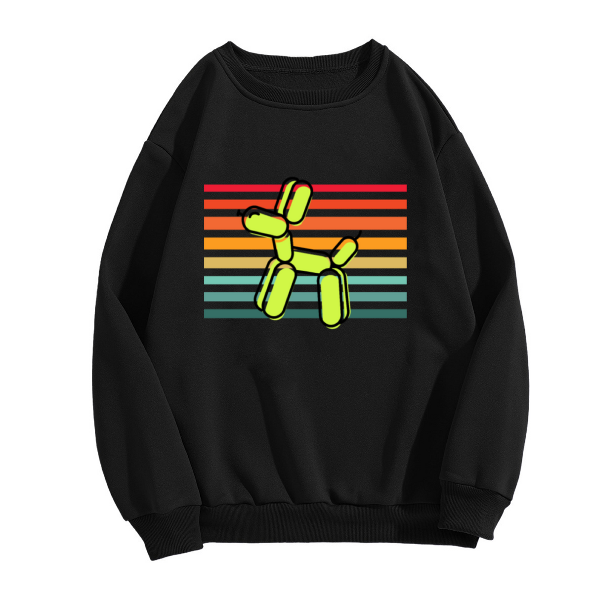 Balloon Dog Retro Stripes Sweatshirt | Colorful Balloon Animal Graphic Crewneck, Pop Art Pullover Top, Fun Gift for Kids Men Women