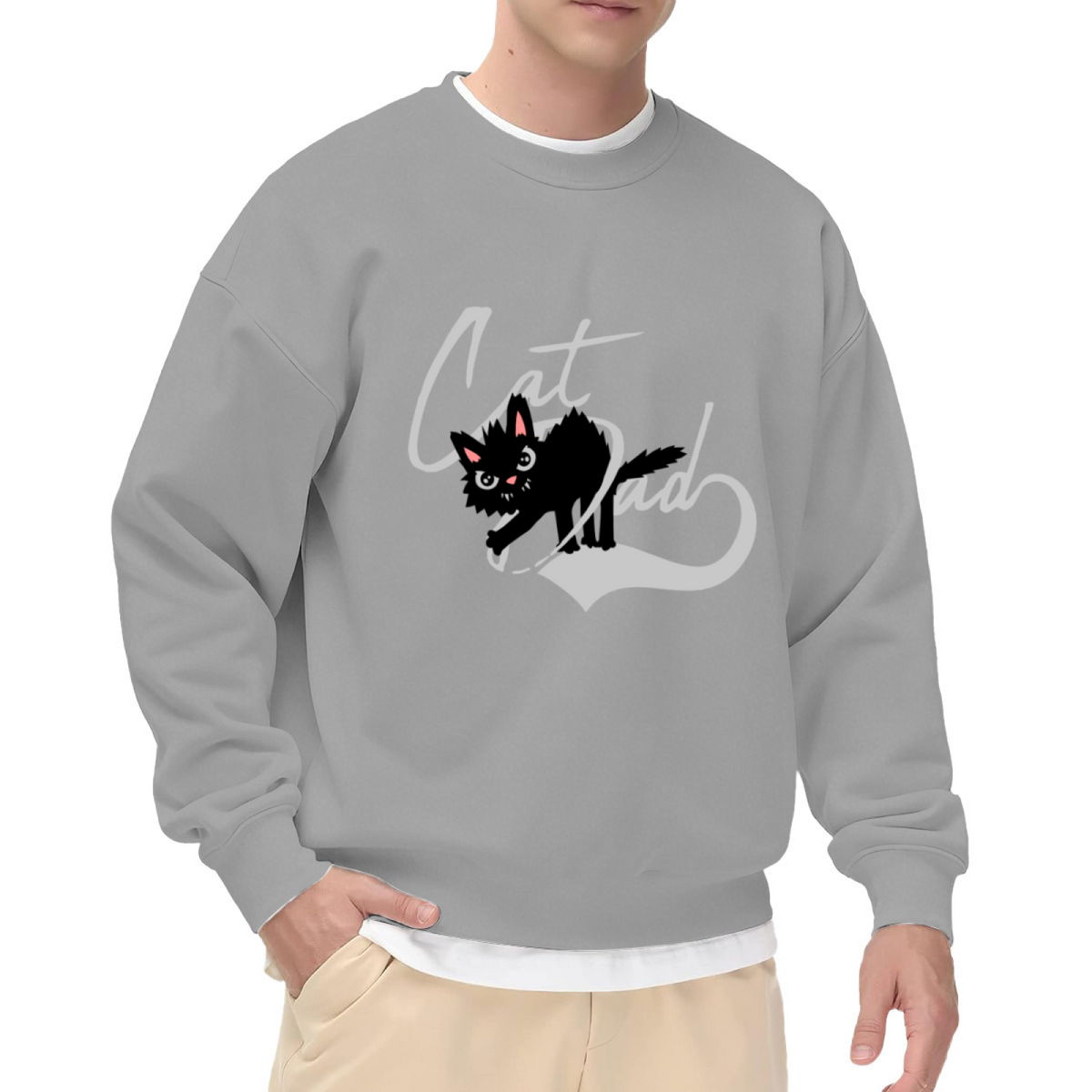 Cat Dad Spiky Black Cat Graphic Crewneck Sweatshirt | Edgy Cat Lover Pullover, Father's Day Gift