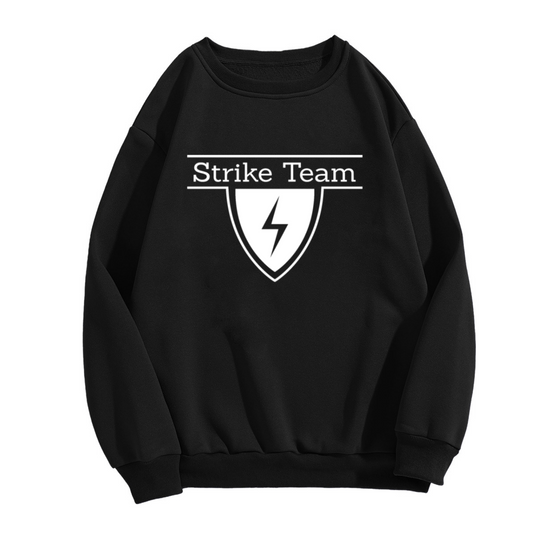 Strike Team Shield Crewneck Sweatshirt - Tactical Lightning Bolt Graphic, Military Style Pullover, Squad Streetwear Top