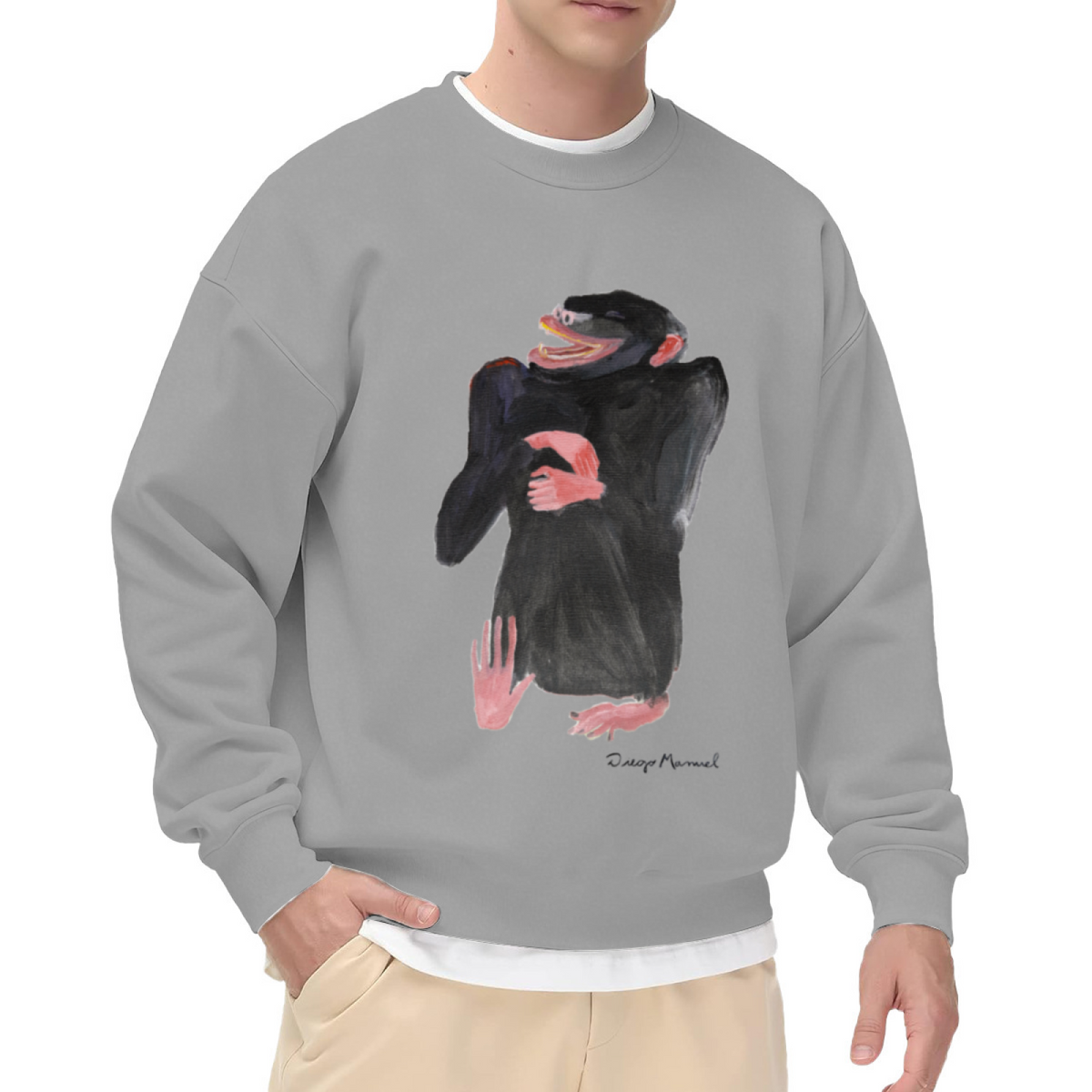 Painterly Laughing Chimpanzee Art Crewneck Sweatshirt | Whimsical Hand-Painted Ape Graphic Pullover, Indie Art Lover Gift