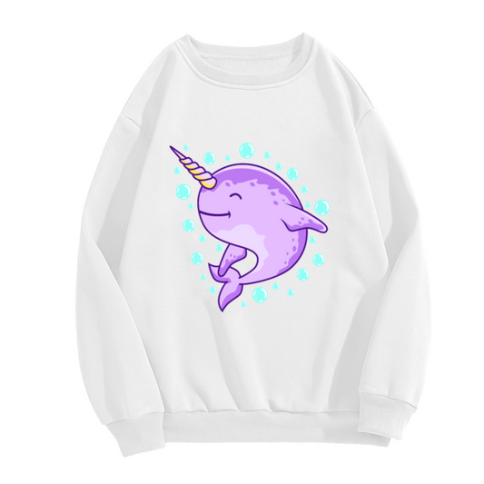Cute Narwhal Bubbles Crewneck Sweatshirt | Whimsical Sea Creature Pullover, Playful Ocean Animal Graphic Top, Ocean Lover Gift