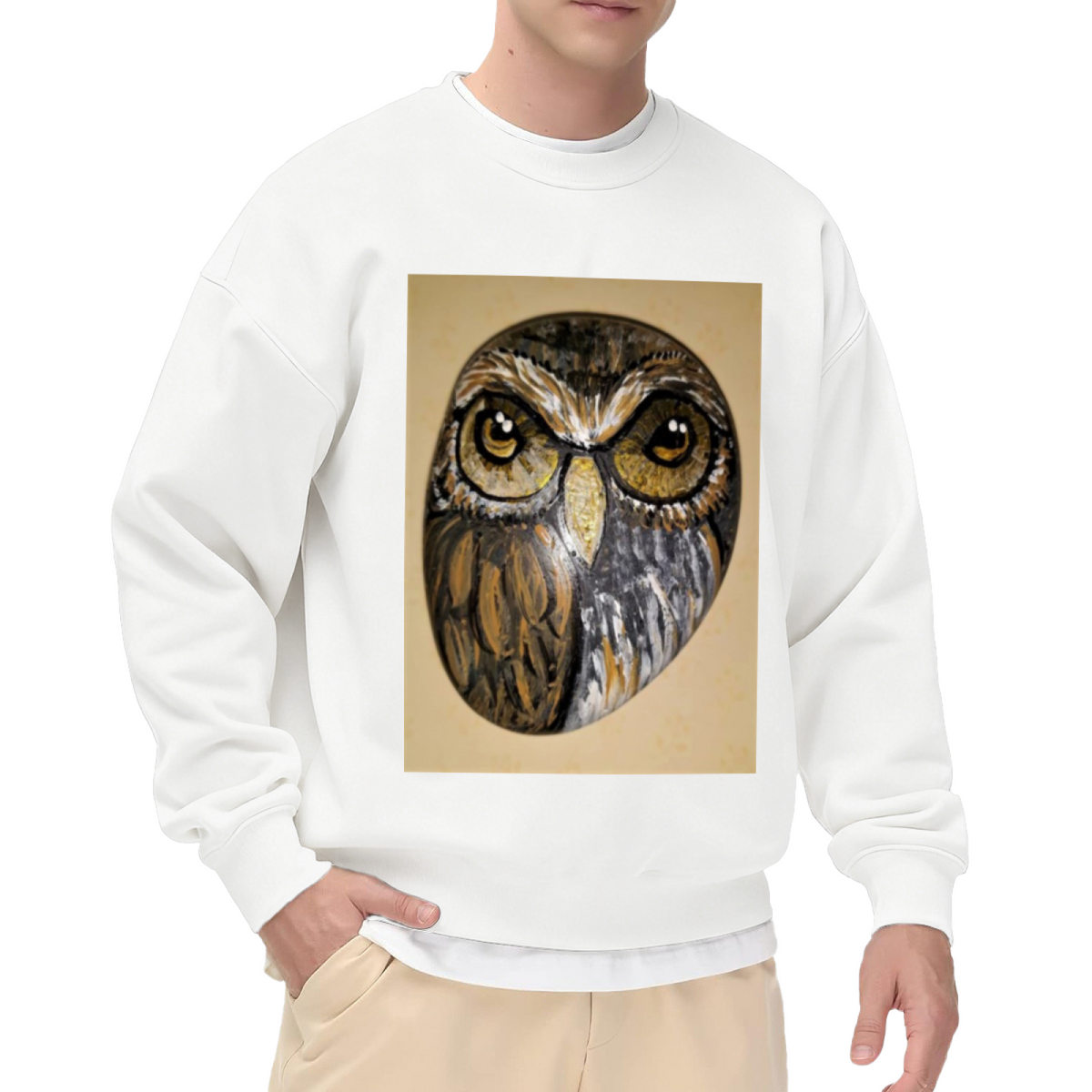 Realistic Owl Face Crewneck Sweatshirt, Wise Owl Bird Portrait Pullover, Wildlife Animal Art Gift