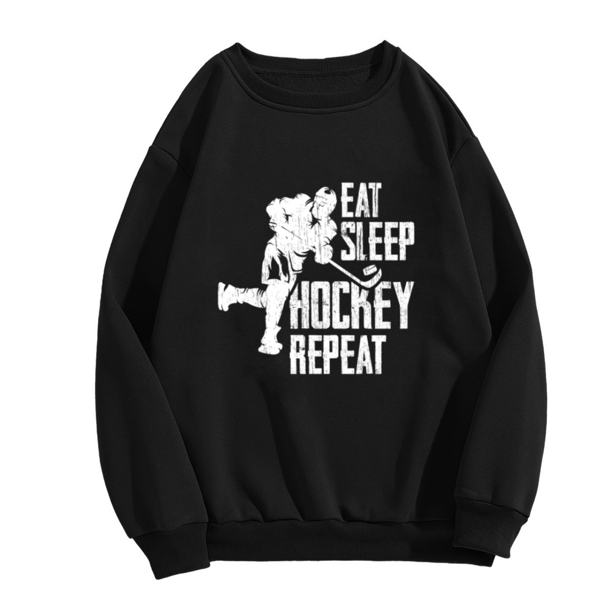 Eat Sleep Hockey Repeat Ice Hockey Player Crewneck Sweatshirt | Vintage Distressed Sports Pullover, Hockey Gift