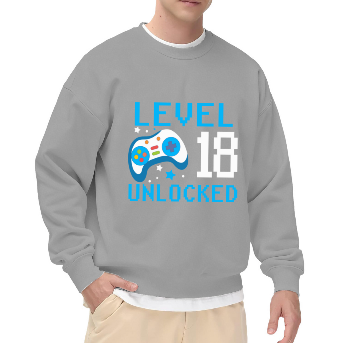 Level 18 Unlocked Pixel Crewneck Sweatshirt - 18th Birthday Gamer Gift, Retro 8-Bit Video Game Pullover