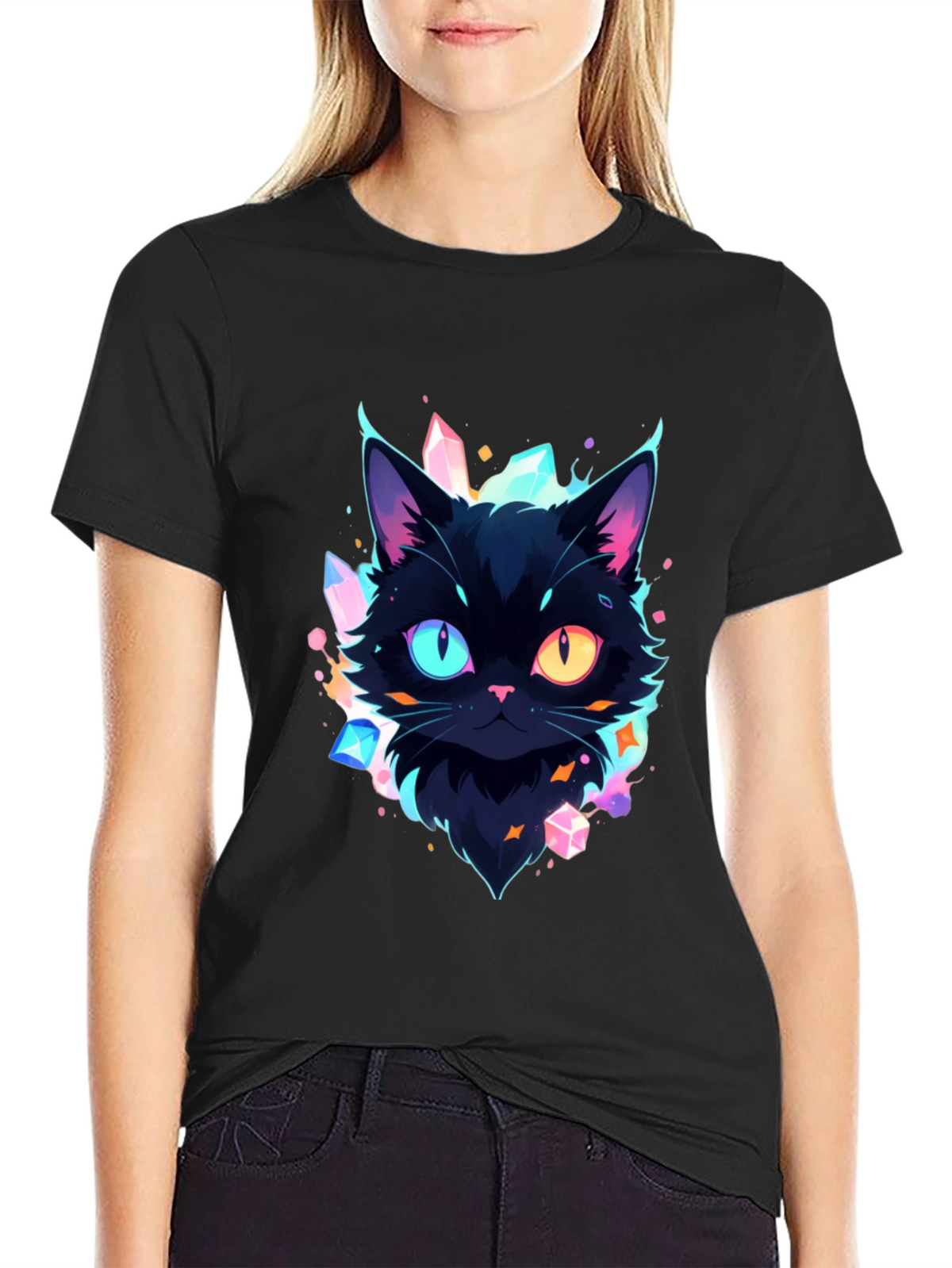 Mystic Cat Graphic Tee - Unique Heterochromia Design