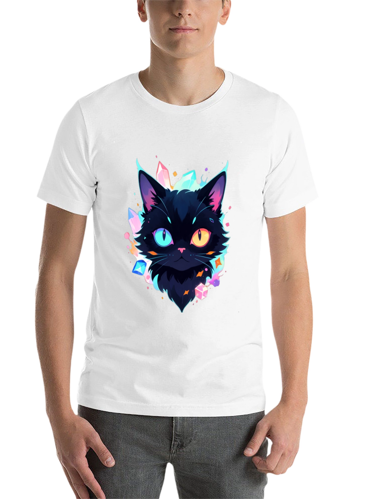 Mystic Cat Graphic Tee - Unique Heterochromia Design