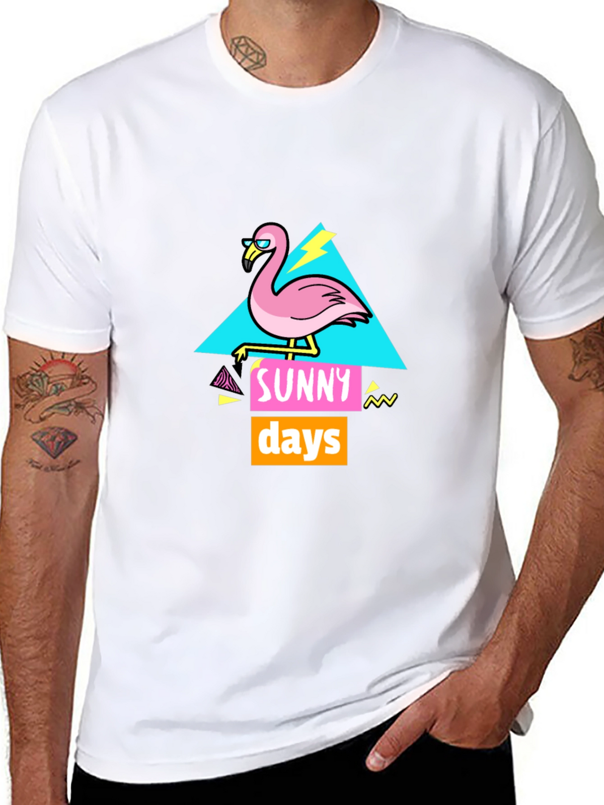 Sunny Days Flamingo Graphic T-Shirt - Black