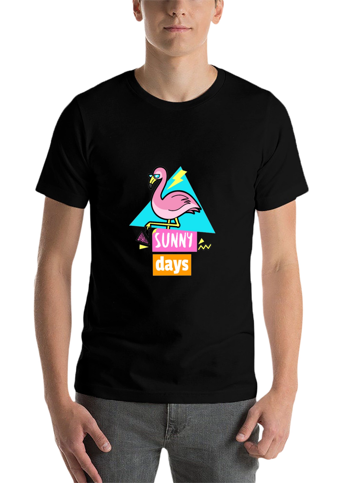 Sunny Days Flamingo Graphic T-Shirt - Black
