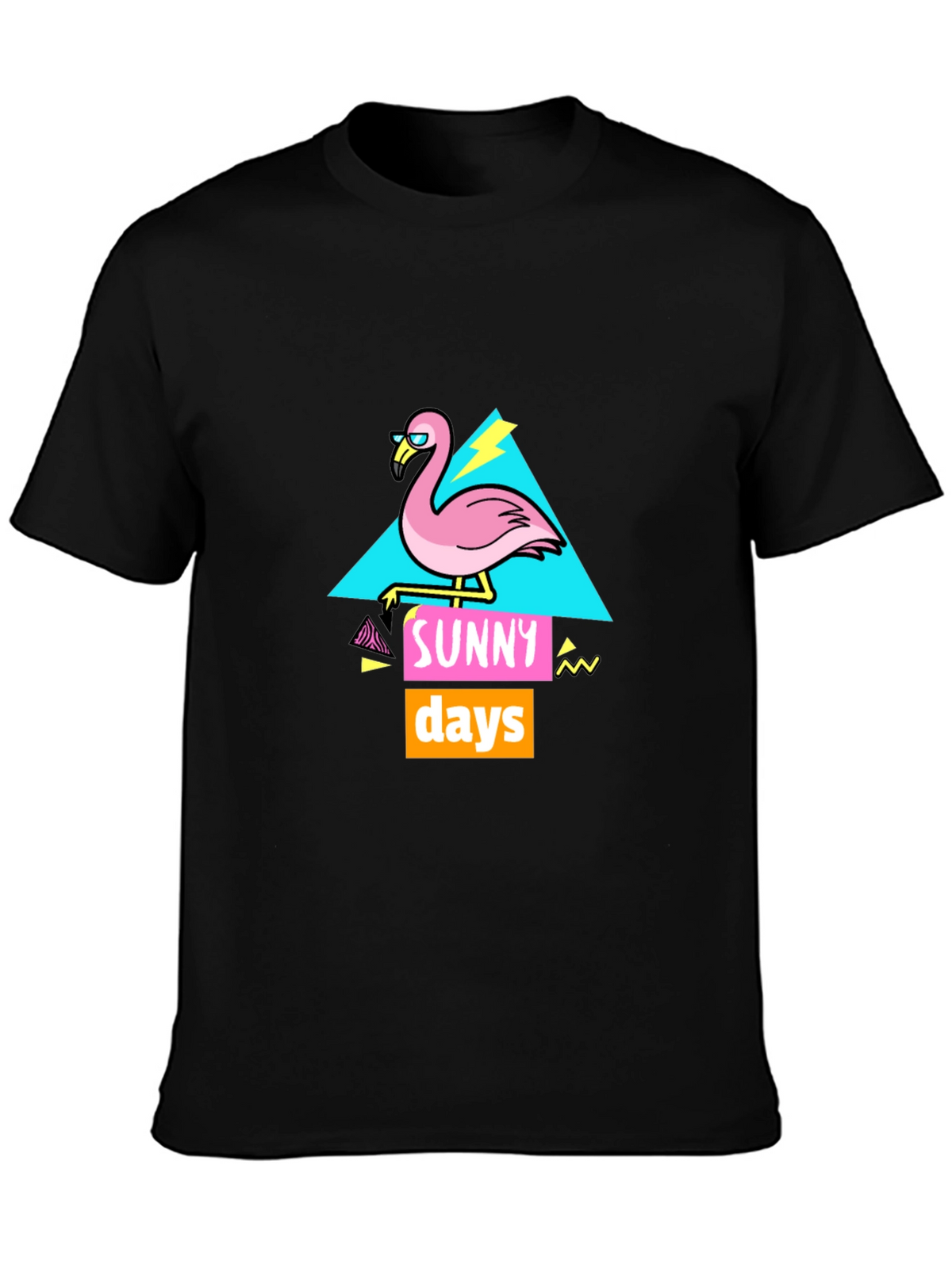 Sunny Days Flamingo Graphic T-Shirt - Black