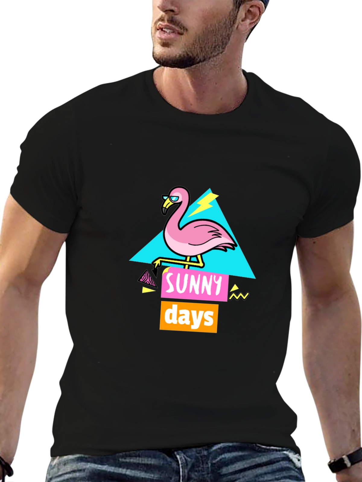 Sunny Days Flamingo Graphic T-Shirt - Black