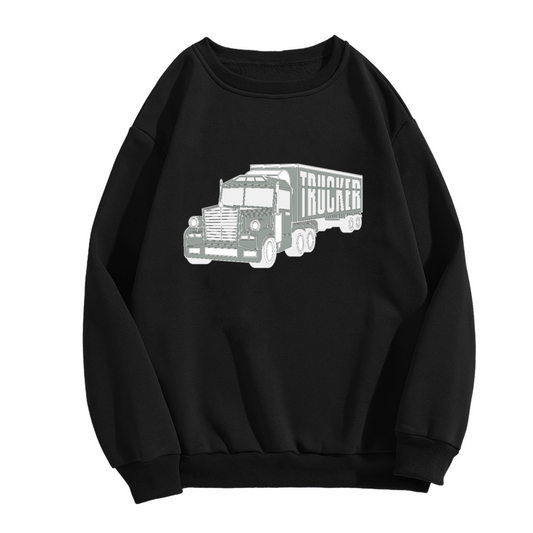 Trucker Semi Truck Line Art Crewneck Sweatshirt | Vintage Big Rig Trucker Graphic Pullover, Trucker Gift